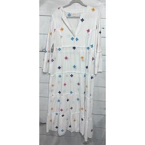 Aspiga White Maxi Dress Long Sleeves White With Flowers Size LG